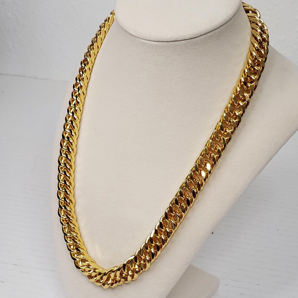 18k Gold Plated High Quality Cuban Style Wide Flat 12mm Necklace - Picture 2 of 6